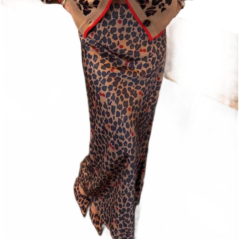 NEW NEVER FULLY DRESSED dorris satin maxi skirt in leopard cherry - Picture 6 of 7